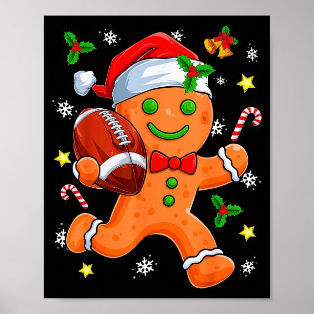 Póster Gingerbread Cookie Playing Football Merry Christma (Frente)