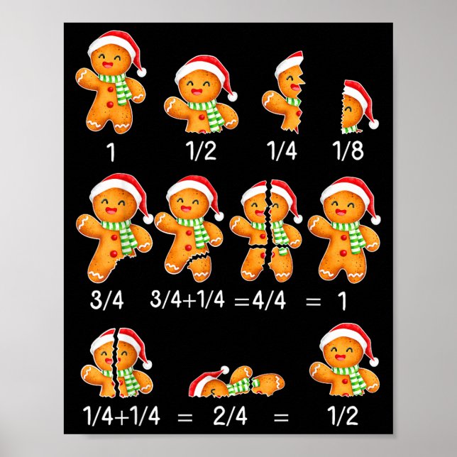 Póster Gingerbread Cookie Santa Hat Fraction Math Teacher (Frente)