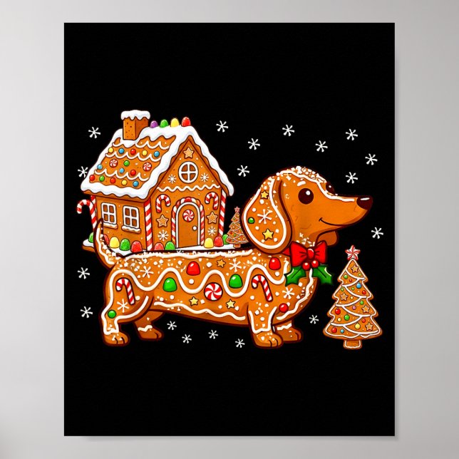 Póster Gingerbread Dachshund Christmas Tree House Cookie  (Frente)