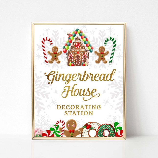 Póster Gingerbread House Decoration Station Xmas Rótulo (Gingerbread House Decorating Station Sweet Christmas Party Theme)