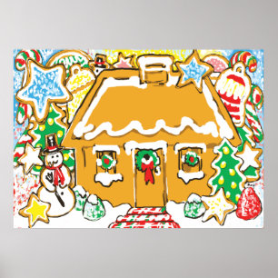 Póster Gingerbread House Frosted Cookies Christmas Scene