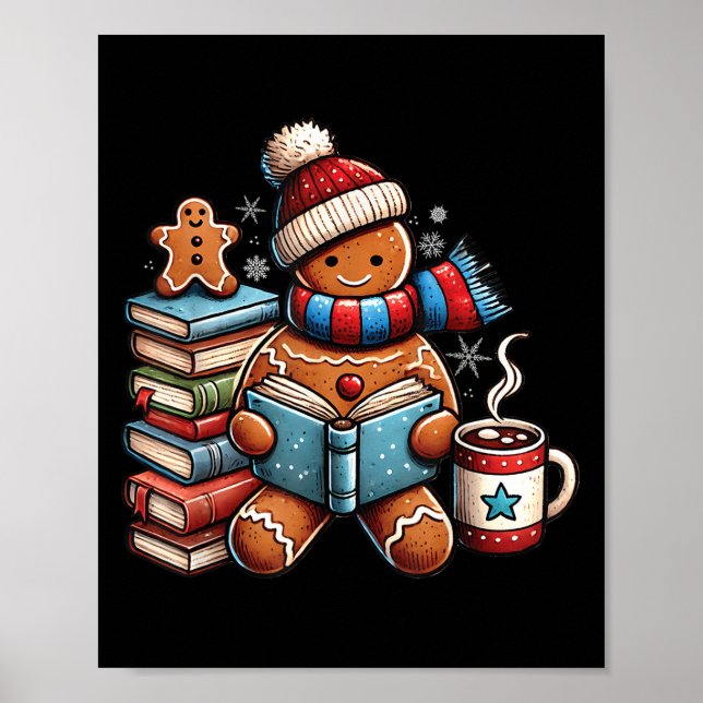 Póster Gingerbread Leer libros Amantes Navidades Bookworm (Frente)