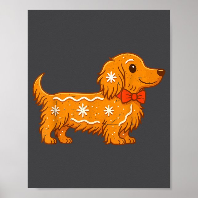 Póster Gingerbread Long Hair Dachshund Christmas Pajama T (Frente)