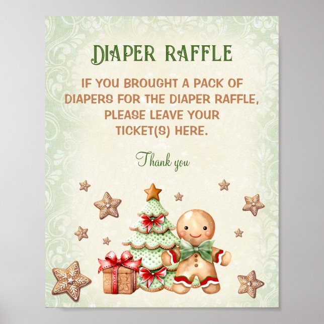Póster Gingerbread Man Baby Shower Diaper Raffle Rótulo (Frente)