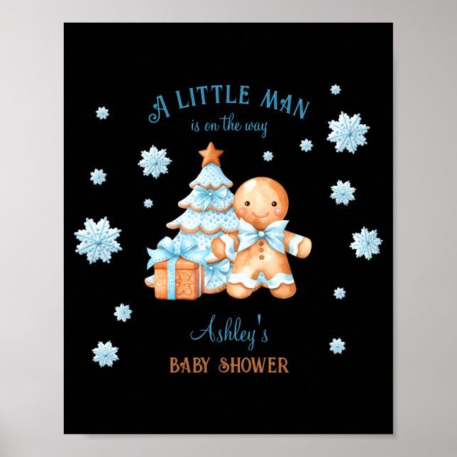 Póster Gingerbread Man Boy Blue Christmas Baby Shower  (Frente)