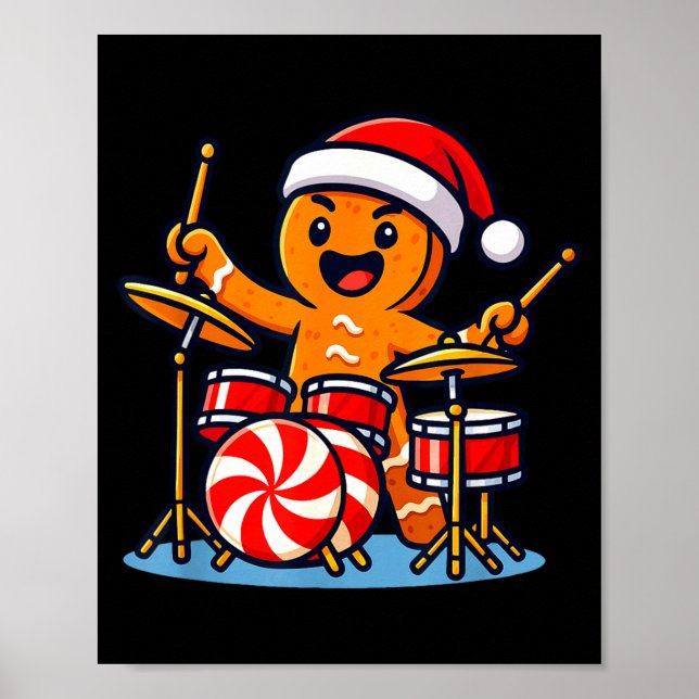 Póster Gingerbread Man Playing Drums  (Frente)
