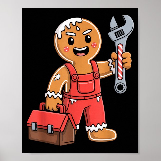 Póster Gingerbread Mechanic Handyman Fixer Worker Christm (Frente)