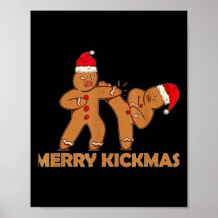 Póster Gingerbread Merry Kickmas Gracioso Karate Santa Fa