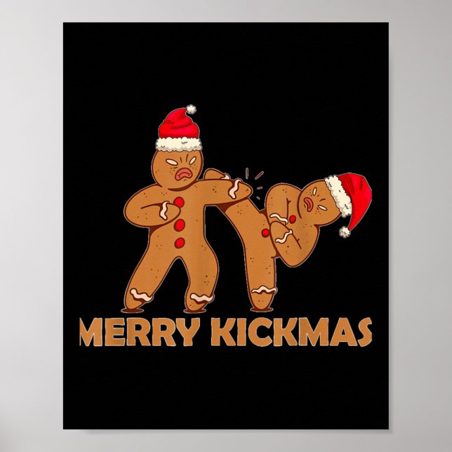 Póster Gingerbread Merry Kickmas Gracioso Karate Santa Fa (Frente)