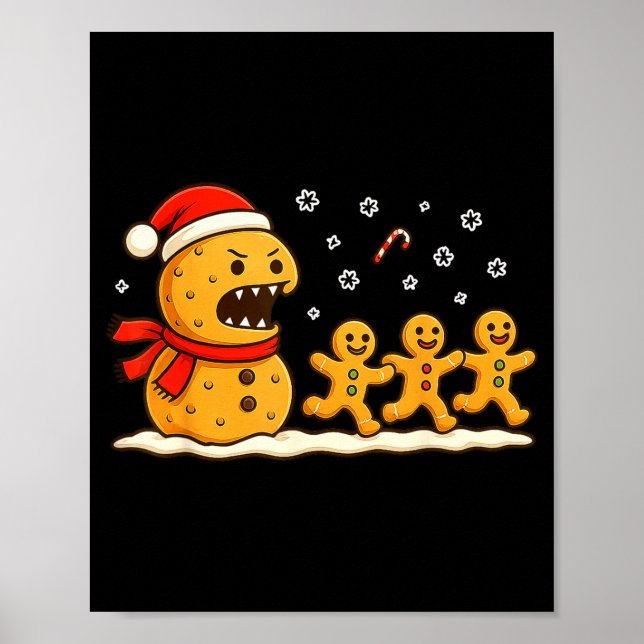 Póster Gingerbread Monster Chase Funny Christmas Cookie X (Frente)