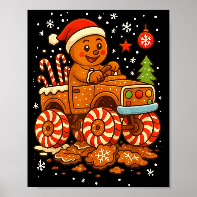 Póster Gingerbread Monster Truck Christmas Snow Cute Xmas (Frente)