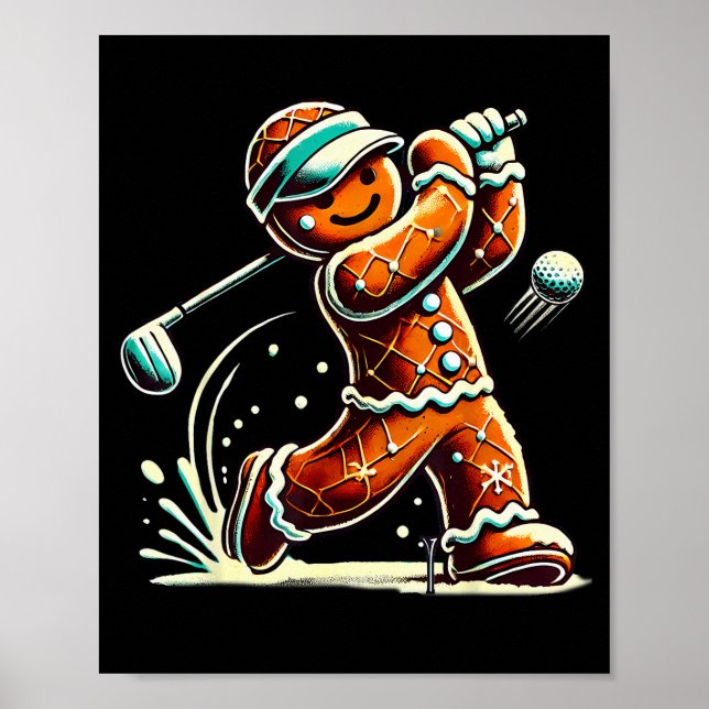 Póster Gingerbread Playing Golf Ball Christmas Golf Lover (Frente)