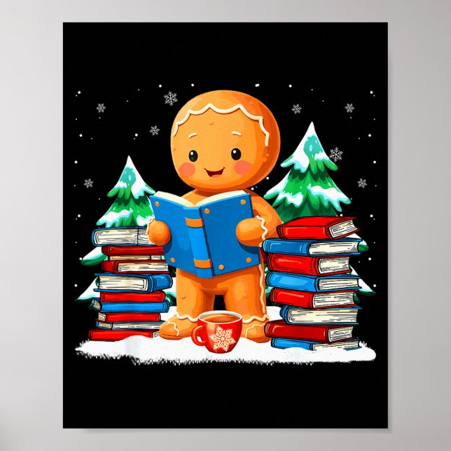 Póster Gingerbread Reading Books Librarians Merry Christm (Frente)