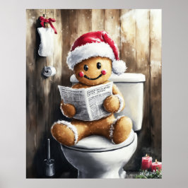 Póster Gingerbread Reading on the Toilet Funny Christmas 