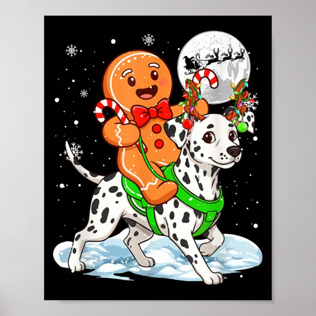 Póster Gingerbread Ridding Dalmatian Reindeer Christmas B (Frente)