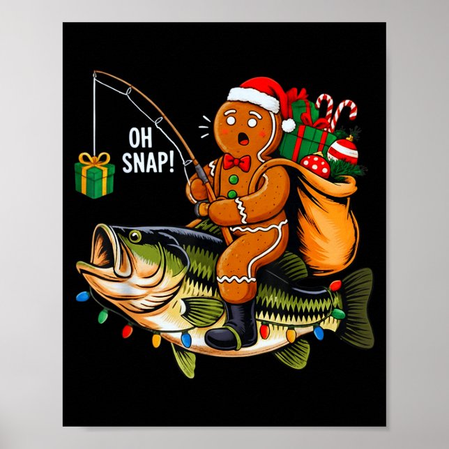 Póster Gingerbread Riding B Fish Christmas Fishing Xmas P (Frente)