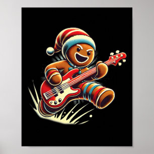 Póster Gingerbread tocando la guitarra músico de Navidad