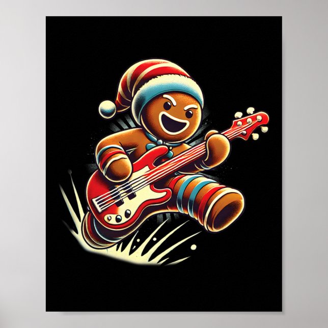 Póster Gingerbread tocando la guitarra músico de Navidad  (Frente)