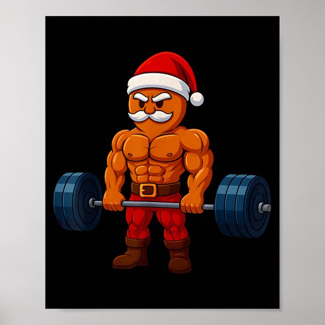 Póster Gingerbread Weightlifting Fitness Gym Workout Chri (Frente)