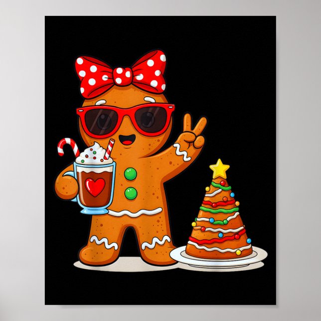 Póster Gingerbread Women Drinking Coffee Christmas Tree C (Frente)