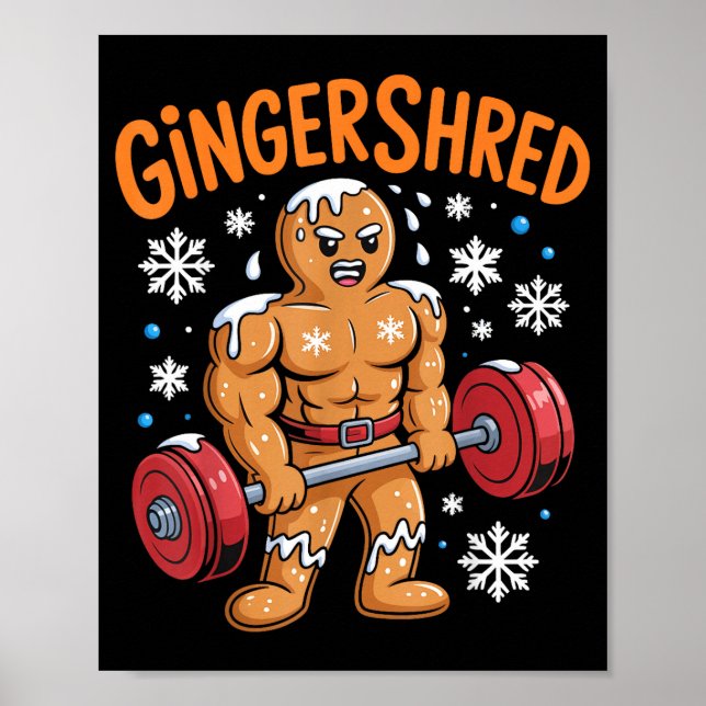 Póster Gingershred Christmas Gym Workout Funny Gingerbrea (Frente)