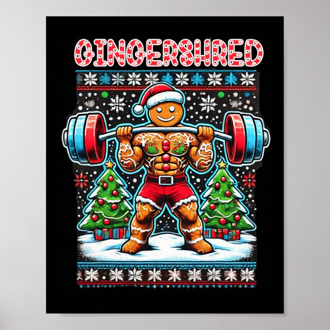 Póster Gingershred Funny Gingerbread Man Gym Bodybuilding (Frente)
