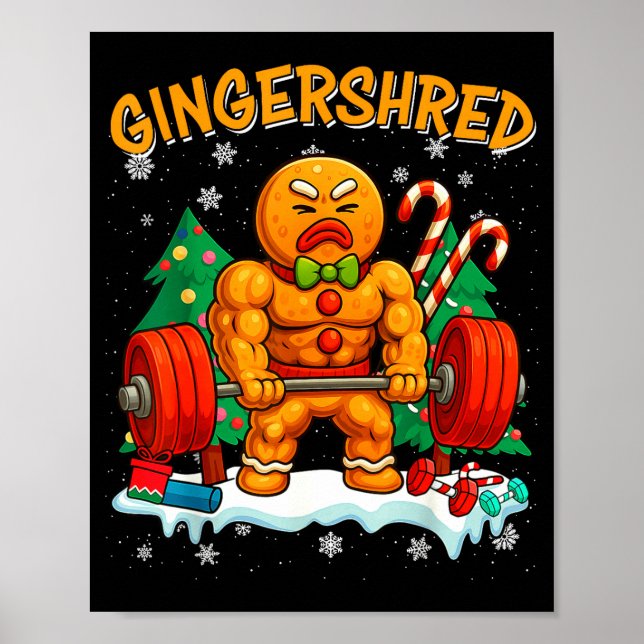 Póster Gingershred Funny Gingerbread Man Gym Bodybuilding (Frente)