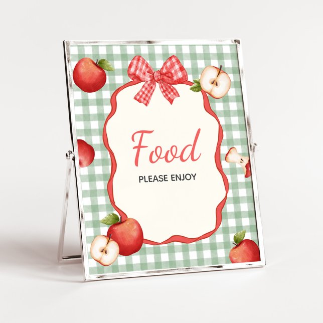 Póster Gingham Apple de nuestro Ojo Baby Shower Food (Gingham Apple of our Eye Baby Shower Food Sign)