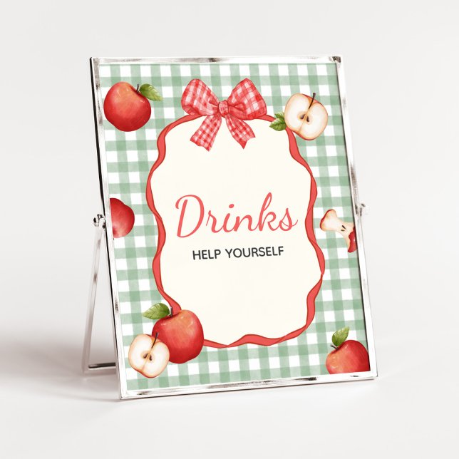 Póster Gingham Apple de nuestro ojo Rótulo de bebidas Bab (Gingham Apple of our Eye Baby Shower Drinks Sign )