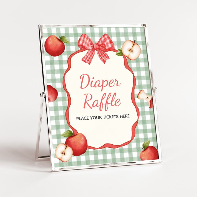 Póster Gingham Apple de nuestro Rótulo Diaper Raffle (Gingham Apple of our Eye Baby Shower Diaper Raffle Sign)