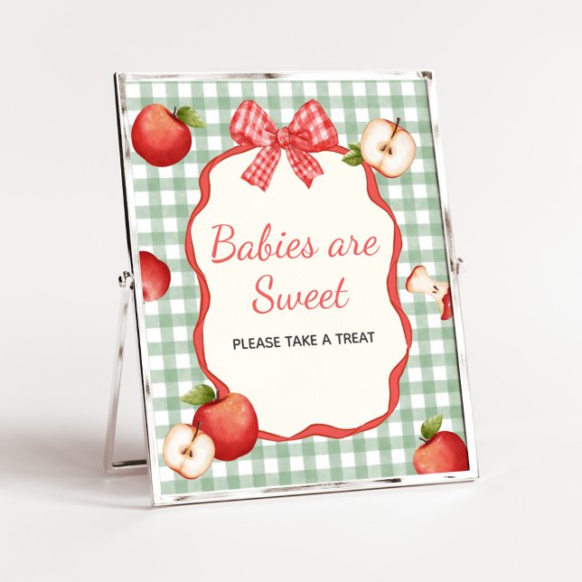 Póster Gingham Apple de nuestros Ojos Bebés es Rótulo dul (Gingham Apple of our Eye Baby Shower Babies are Sweet Sign)