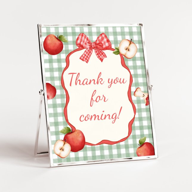 Póster Gingham Apple of our Eye Gracias por venir Rótulo (Gingham Apple of our Eye Baby Shower Thank you for Coming Sign)