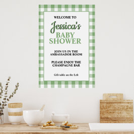 Póster Gingham Green Plaid Baby Shower Welcome Sign