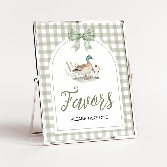 Póster Gingham Mallard Duck Baby Shower Favor Rótulo (Sage Green Gingham Mallard Duck Hunting Country Baby Shower Sign)