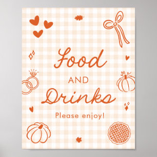 Póster Gingham Naranja Otoñal Comida y Bebidas Dibujadas
