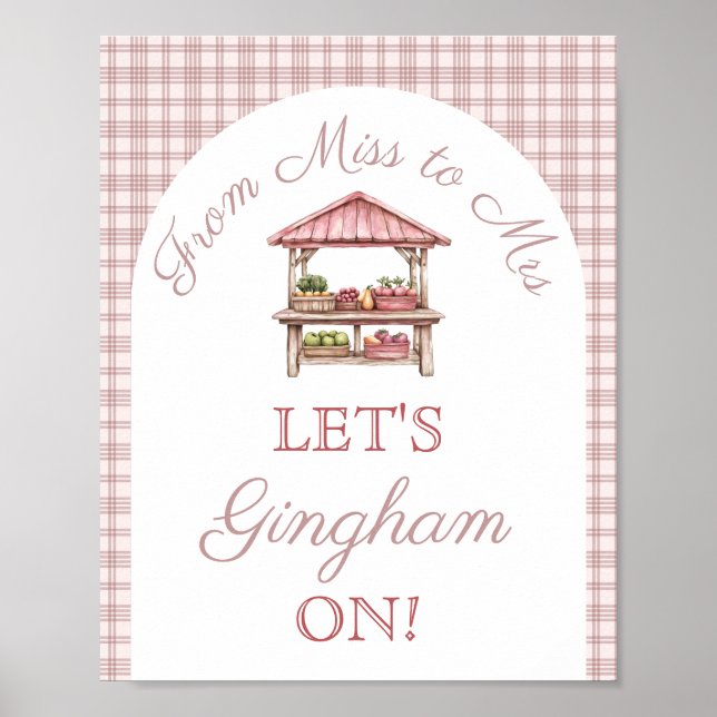 Póster Gingham Pink Fresh fuera del mercado Bridal Shower (Frente)