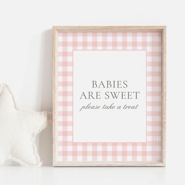 Póster Gingham rosa Baby Shower Los bebés son Rótulo dulc (Subido por el creador)