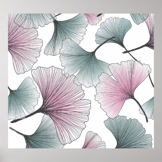 Póster Gingko biloba dibujado a mano. (Frente)
