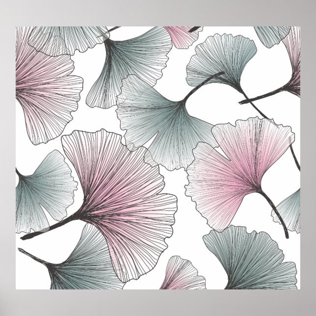 Póster Gingko biloba dibujado a mano. (Frente)