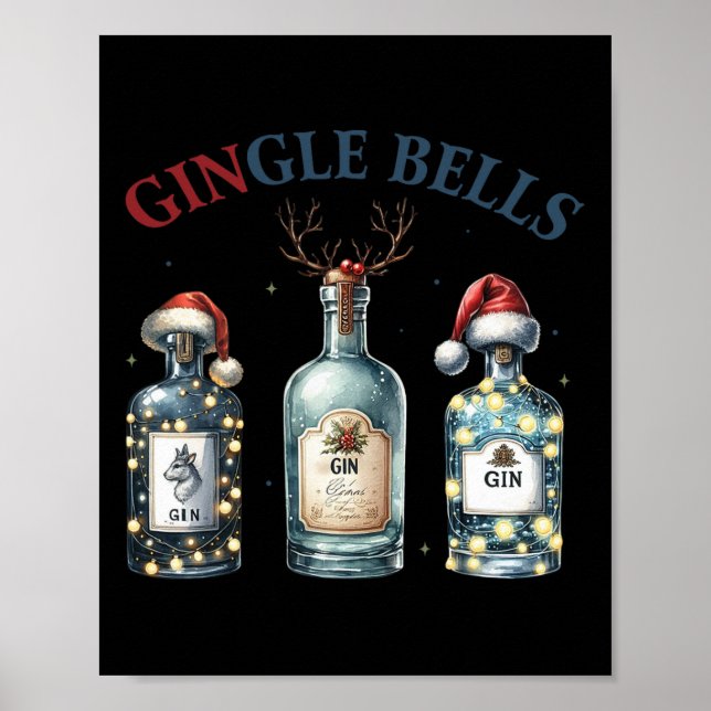 Póster Gingle Bells Funny Gin Gin Bells Árbol de Navidad  (Frente)