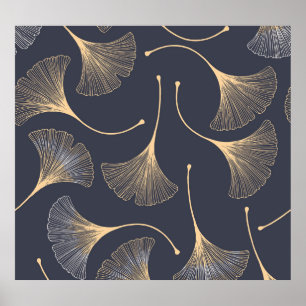 Póster Ginkgo deja un patrón floral sin mar