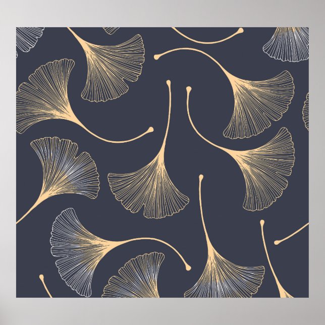 Póster Ginkgo deja un patrón floral sin mar (Frente)