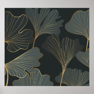 Póster Ginkgo dorado: Deco floral de lujo.