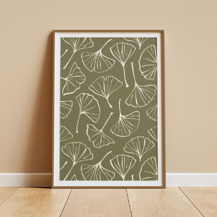 Póster Ginkgo Japonés Verde Japonés Dibujado a Mano Botán