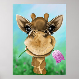 Póster Girafa adorable con flor