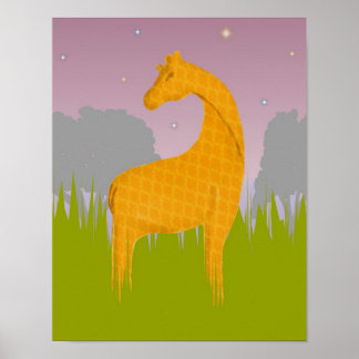 Póster Girafa al atardecer en una llanura de hierba
