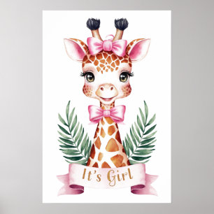 Póster Girafa de animales salvajes acuarela Es chica #3