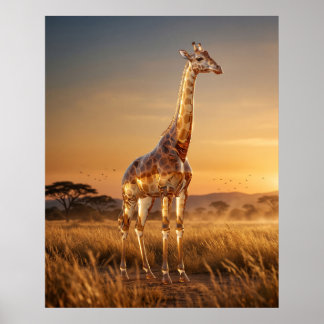 Póster Girafa de Vidrio Amanecer de la Sabana