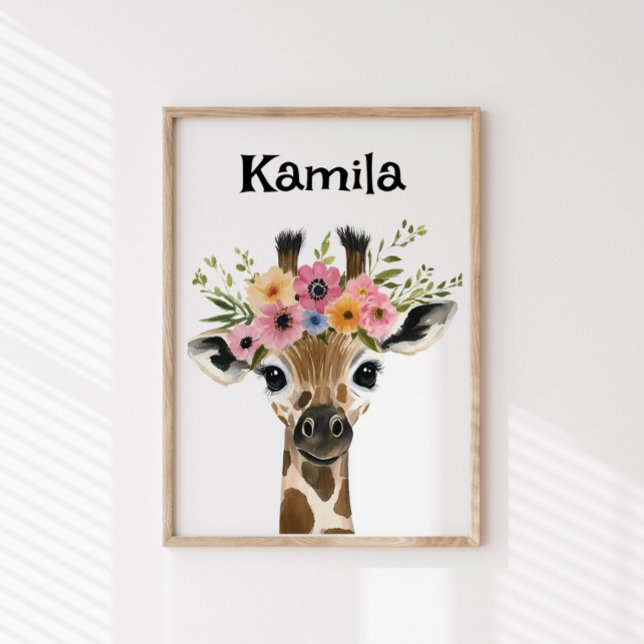 Póster Girafa del bebé personalizada con corona floral (Subido por el creador)