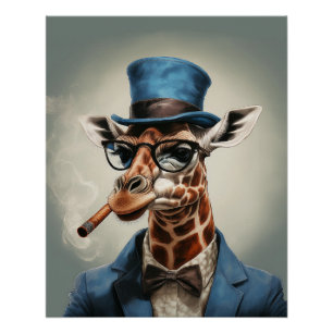 Póster Girafa en el sombrero superior y chaqueta